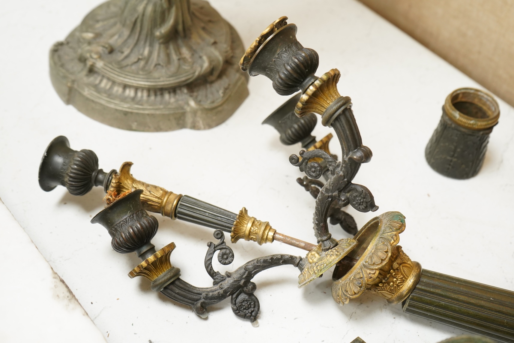 A Louis XV style candelabrum and an Empire style seven light candelabrum-60cm high